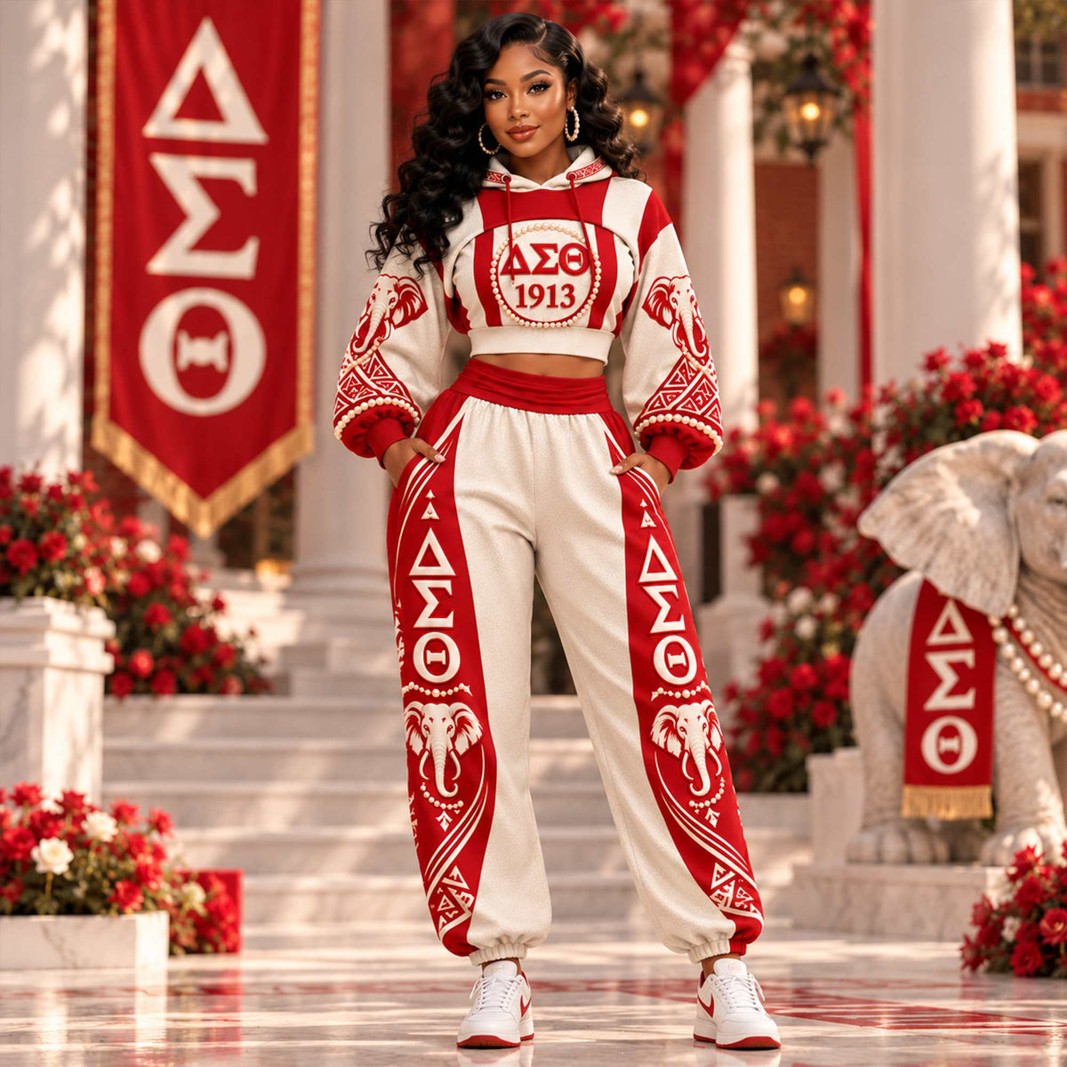 Premium Women's Baroque Cropped Hoodie & Balloon Jogger Pants Set HCT APT DST 2710267