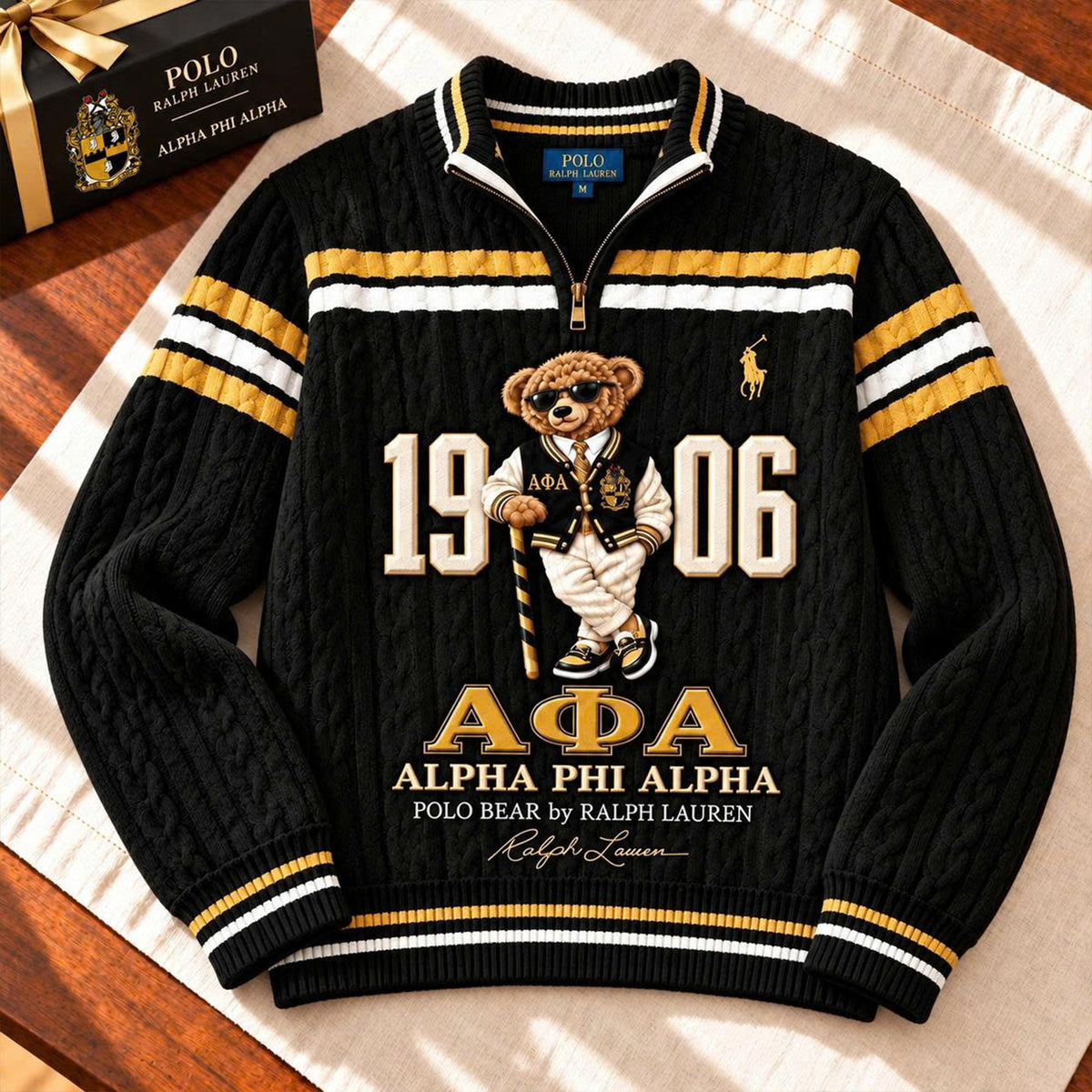 Premium Varsity Cable-Knit Quarter-Zip Sweater ALK YPT APA 3010261