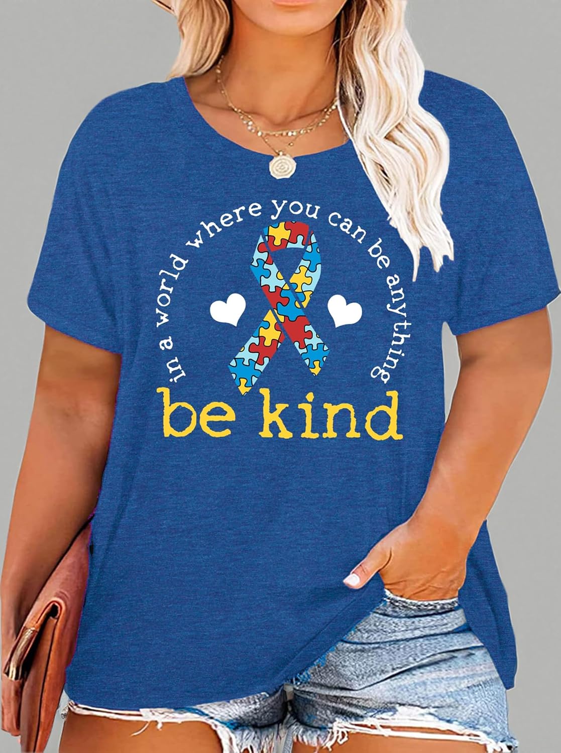 Plus Size Autism Awareness Shirts for Women Be Kind Kindness Tees Awareness Ribbon Support Tops