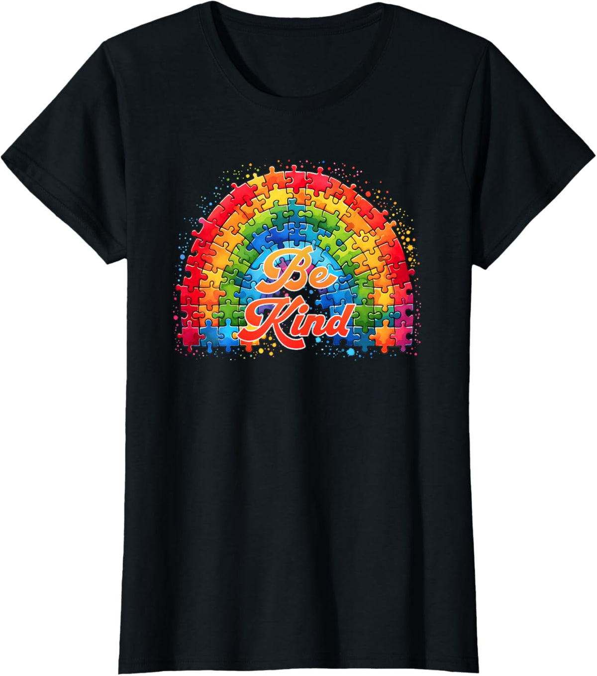 Autism Awareness Colorful Puzzles Rainbow Symbol Be Kind