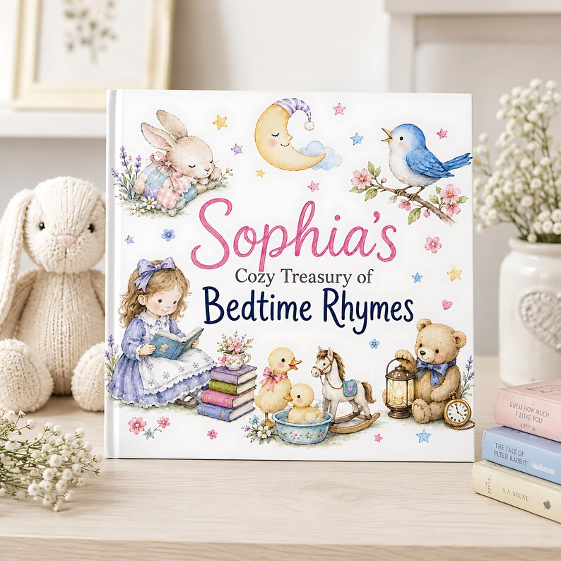 Personalized Nursery Rhymes Book, Custom Baby Name Bedtime Story, Baby Shower Gift for Boy or Girl, First Birthday Keepsake Hardcover Book