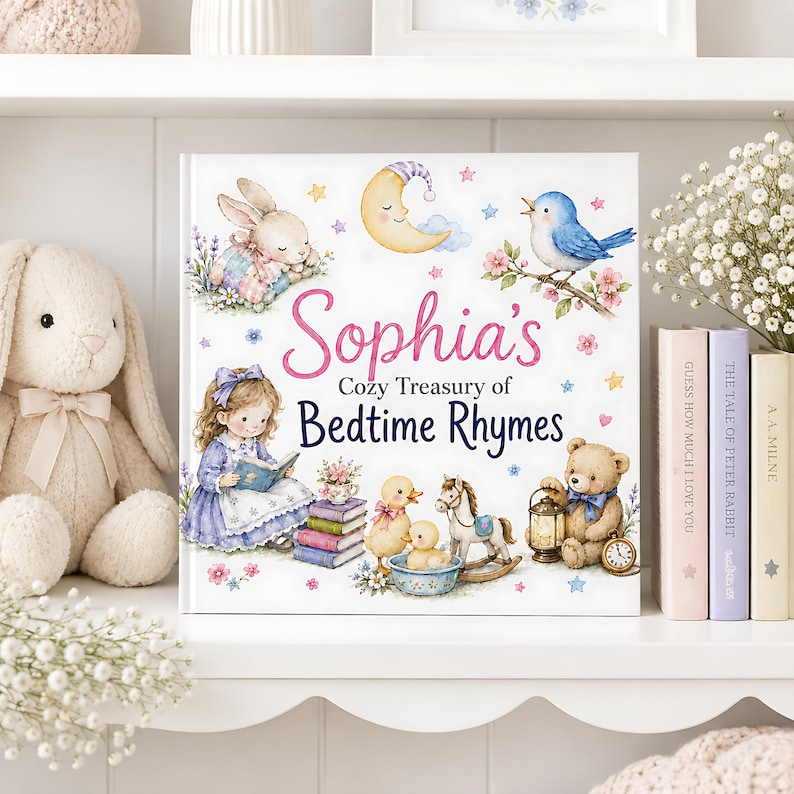 Personalized Nursery Rhymes Book, Custom Baby Name Bedtime Story, Baby Shower Gift for Boy or Girl, First Birthday Keepsake Hardcover Book