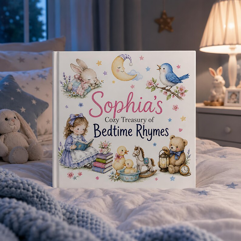 Personalized Nursery Rhymes Book, Custom Baby Name Bedtime Story, Baby Shower Gift for Boy or Girl, First Birthday Keepsake Hardcover Book