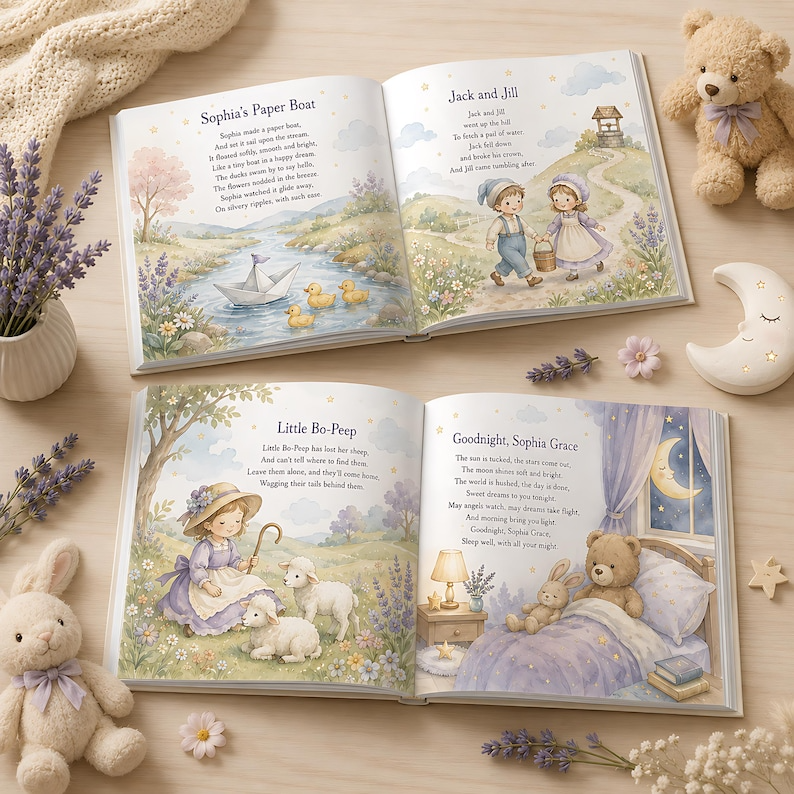Personalized Nursery Rhymes Book, Custom Baby Name Bedtime Story, Baby Shower Gift for Boy or Girl, First Birthday Keepsake Hardcover Book