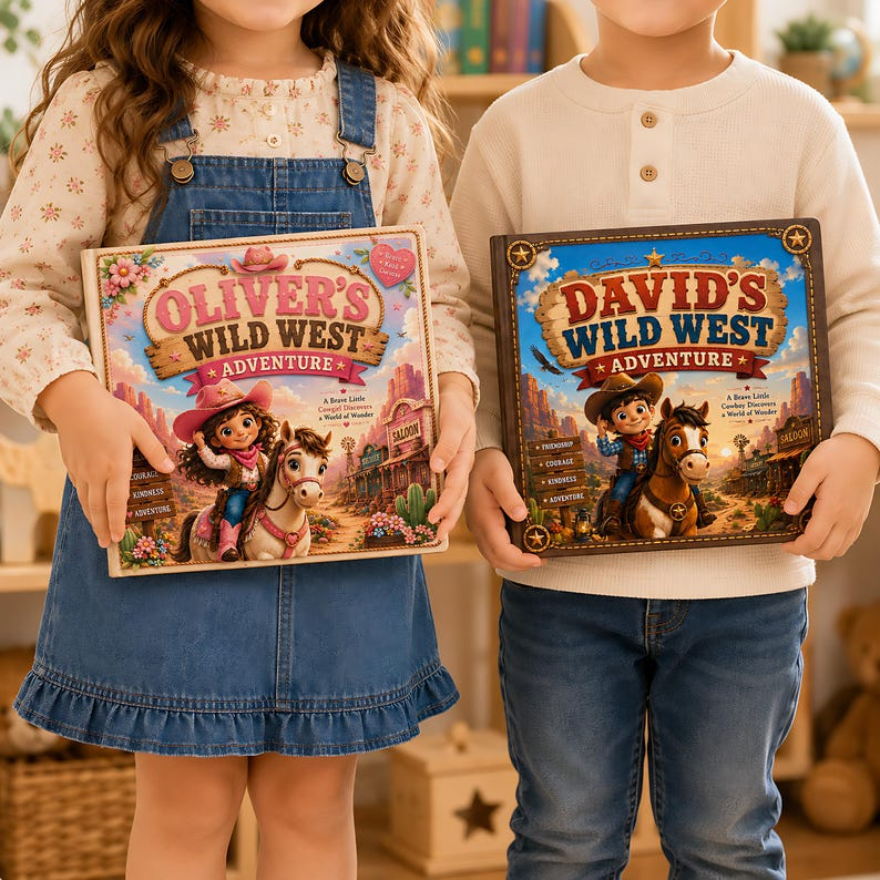Personalized Wild West Adventure Book for Kids, Custom Cowboy Storybook, Name Keepsake Cowgirl Gift for Boys, Toddlers, Birthday Gift