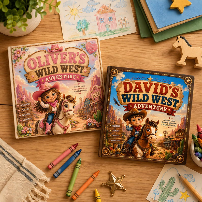 Personalized Wild West Adventure Book for Kids, Custom Cowboy Storybook, Name Keepsake Cowgirl Gift for Boys, Toddlers, Birthday Gift