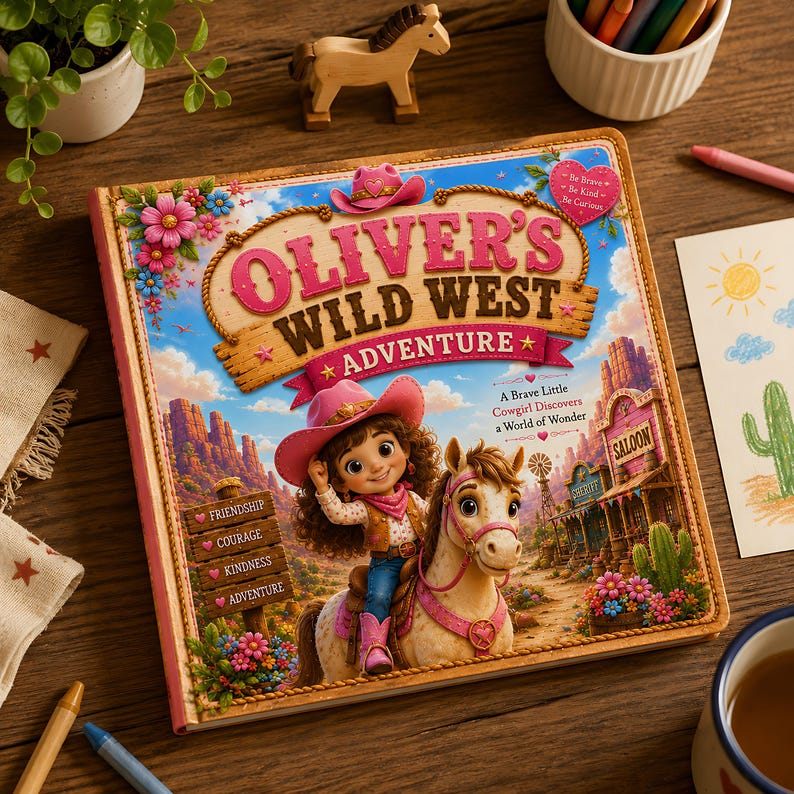 Personalized Wild West Adventure Book for Kids, Custom Cowboy Storybook, Name Keepsake Cowgirl Gift for Boys, Toddlers, Birthday Gift