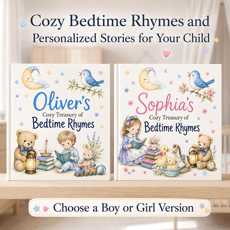 Personalized Nursery Rhymes Book, Custom Baby Name Bedtime Story, Baby Shower Gift for Boy or Girl, First Birthday Keepsake Hardcover Book