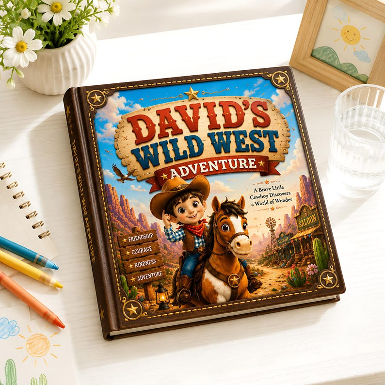 Personalized Wild West Adventure Book for Kids, Custom Cowboy Storybook, Name Keepsake Cowgirl Gift for Boys, Toddlers, Birthday Gift