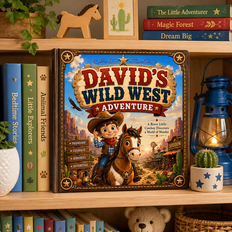 Personalized Wild West Adventure Book for Kids, Custom Cowboy Storybook, Name Keepsake Cowgirl Gift for Boys, Toddlers, Birthday Gift